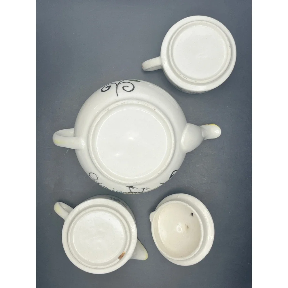 Vtg Stackable Rooster Tea For‎ One Set Ceramic Teapot Creamer Sugar 6